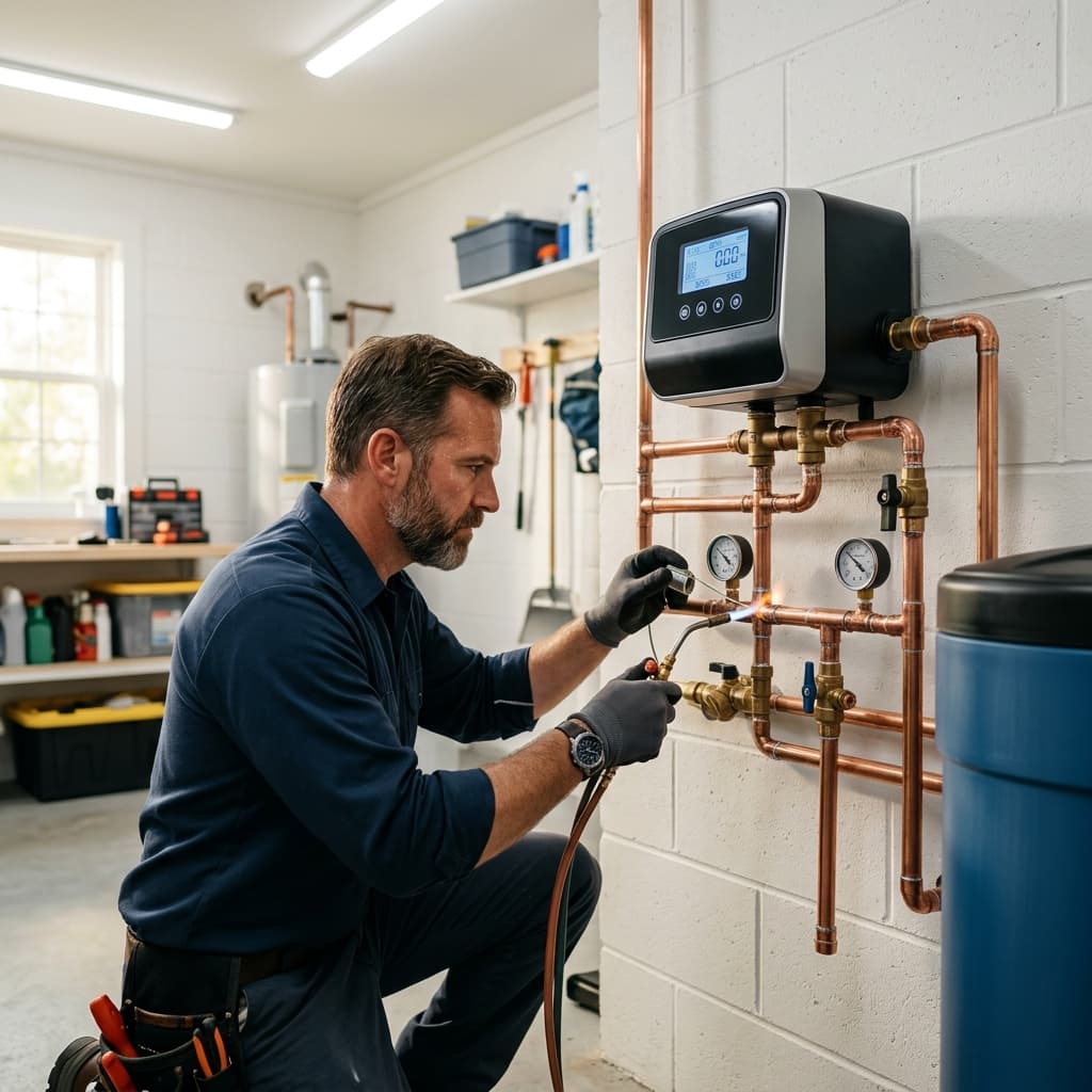 Installazione di un moderno addolcitore d'acqua domestico
